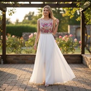 Sherri Hill Sleeveless Evening Gown Floral Embroidered Size 2 Society Ball Prom